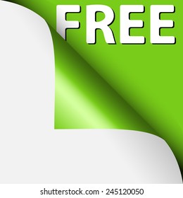 Text free under curled corner, on green paper