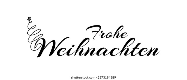 Text FROHE WEIHNACHTEN (German for Merry Christmas) on white bac