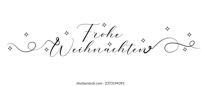 Text FROHE WEIHNACHTEN (German for Merry Christmas) on white bac