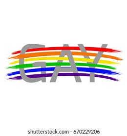 Text Gay using original colors rainbow. Original symbol for gay parade. Unconventional sexual orientation. Vector design