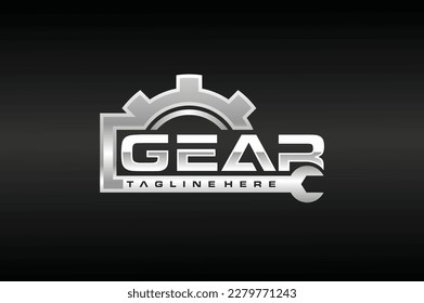 text gear wrench logo design