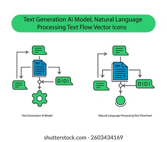 Text Generation AI Model NLP Flowchart Digital Processing Vector Icon Set