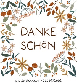 Dankeschön - Text in deutscher Sprache - Vielen Dank. Square Dankeschön Karte mit hübschen Blumen.