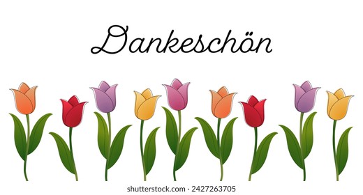 Dankeschön - text in German language - Thank you very much. Thank you card with colorful tulips.