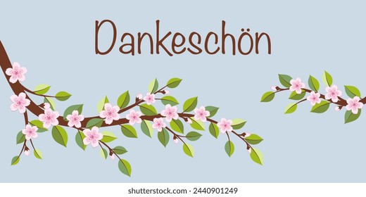 Dankeschön - text in German language - Thank you very much. Thank you card with cherry blossom branches.