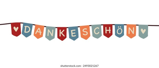 Dankeschön - text in German language - Thank you very much.  Banner with a colorful pennant chain.