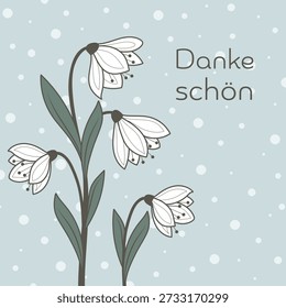 Dankeschön - text in German language - Thank you very much. Square thank you card with pretty white flowers.