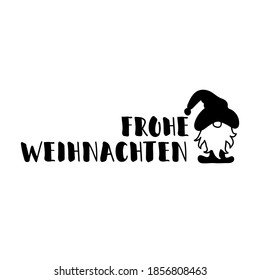 Text in German: Merry Christmas. Christmas lettering. Ink illustration. Modern brush calligraphy. Isolated on white background.