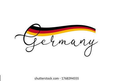 Text Germany with german national colors stripe. Black lettering on white background and Germany flag. Vector illustration