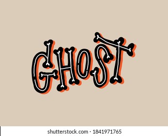 Text Ghost for Halloween day poster advertising. Hand written lettering isolated on white background.Vector template for poster, social network, banner, cards.