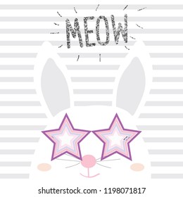 text glasses cat glitter tee illustration art vector 