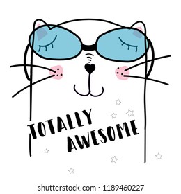 text glasses cat star baby girl tee illustration design art vector 