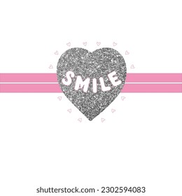 smıle text glitter heart pink line vector art illustration