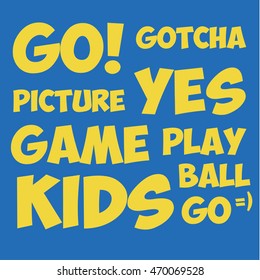 Text GO YES GAME GOTCHA and other comic style illustrations vector flat art