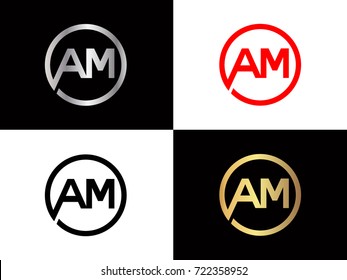 AM text gold black silver modern creative alphabet letter logo design vector icon
