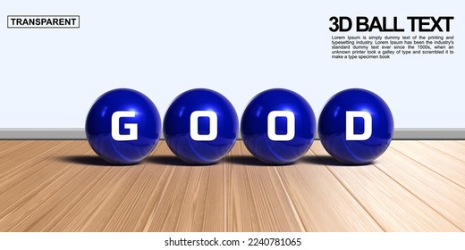 text good in 3D  render BLUE ball color transparent 