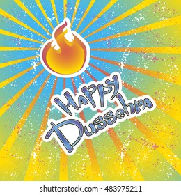 Text and gradient fire. Postcard for holiday in India. Happy Dussehra.