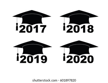 Text with graduation hat set on a white set sign illustration