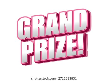 Gráfico de texto con las palabras GRAND PRIZE! en negrita, estilo 3D con un esquema de color rosa y plateado.