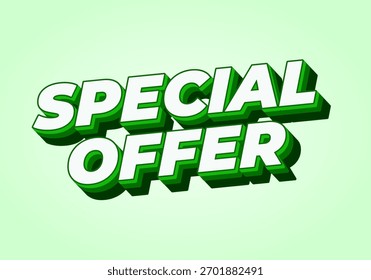 Text graphic featuring the words Special Offer in bold, green 3D letters on a light green background
