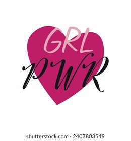 Text GRL PWR and heart on white background