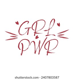 Texto GRL PWR y corazones sobre fondo blanco