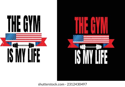 text: the gym is my life. Show off your fitness goals with this stylish  t-shirt. The design features a motivational quote and a sleek design that will help you stay motivated on your fitness journey.