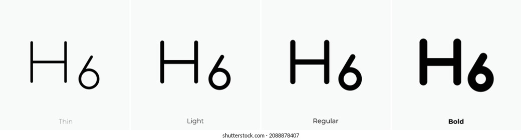 text h six icon. Thin, Light Regular And Bold style design isolated on white background