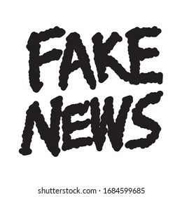Una mano dibuja letras de las palabras "Noticias Falsas" en fondo blanco.