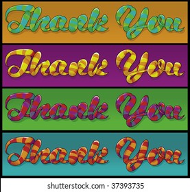 Text is hand drawn. Back outlines, inside outlines, main shading and stripes are all on separate layers. Stripes can be removed for a simpler letter fill.
