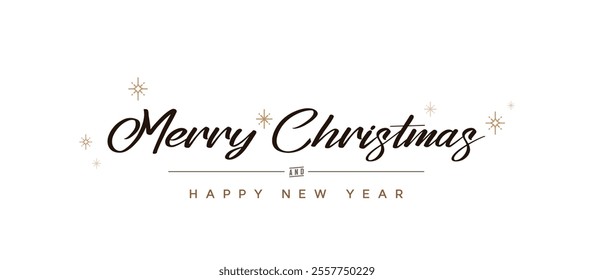 Text hand lettering New year greeting and Merry Christmas isolated Vector. Hand drawing Calligraphy hand written illustration. Holiday Card design template on isolated background.