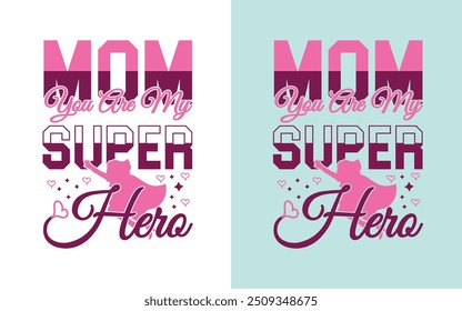 Text, hand lettering supper Mom hear . Vector isolated on a black background. Painted crown, hearts, calligraphy. Illustration for print, t-shirt, cup, poster, , typography, tattoo for mother's day.
