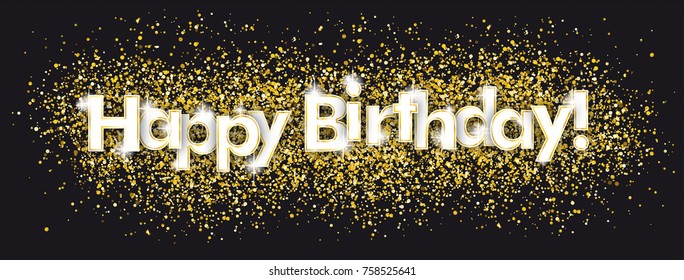 Text Happy Birthday with golden confetti. Eps 10 vector file.