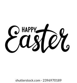 Text Happy Easter. Handwriting lettering Happy Ester black color. Text banner square composition. Hand drawn vector art.
