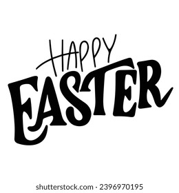 Text Happy Easter. Handwriting lettering Happy Ester black color. Text banner square composition. Hand drawn vector art.