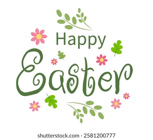 Text of a happy Easter on a white background. Greeting Card