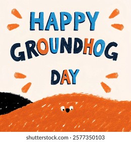 Text Happy Groundhog Day hand drawn on light background. Vector illustration