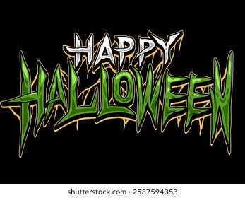 Text Happy Halloween Green Banner, Can be used to design t-shirts, posters and stickers Vector.