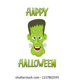 Text Happy Halloween and Monster head isolated on white background, illustration.