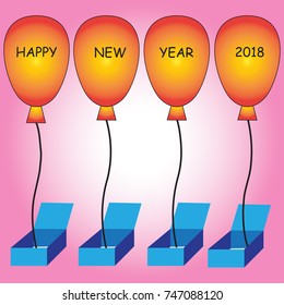 The text is "Happy New Year 2018" on colorful balloons. And on colorful backgrounds.