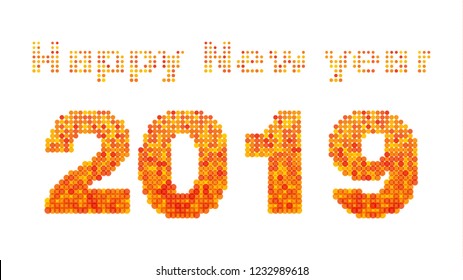 text "happy new year 2019" multi color dots gradient. new year banner.