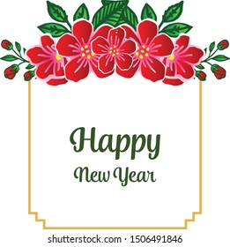 Text of happy new year background with texture of red wreath frame. Vector