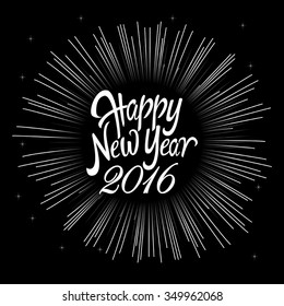 Text of Happy New Year with decorative fireworks.
