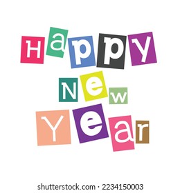 text Happy new Year in full color, Celebration Template Design typography poster, banner or greeting card for Merry Christmas and happy new year. Vector Illustration