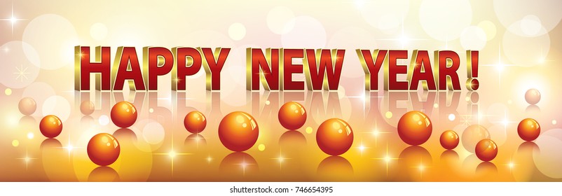 Text Happy New Year on the background of balls. Vector illustration