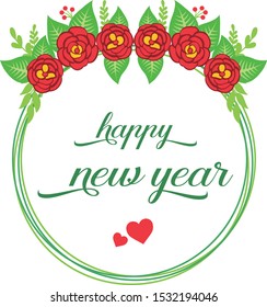 Text happy new year, with red wreath frame background. Vector