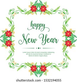 Text happy new year, with red wreath frame background. Vector