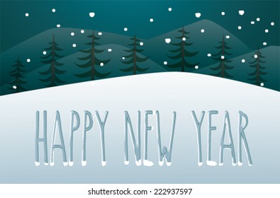 Text Happy new year, written on snow.