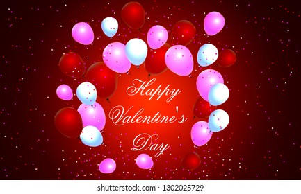 Text Happy Valentines Day with flying colorful balloons