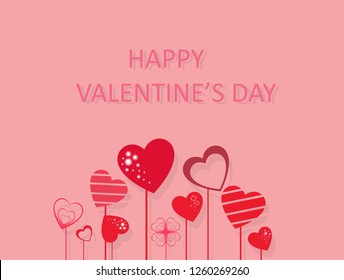 Text happy Valentine's Day Heart Flowers on Pink Background